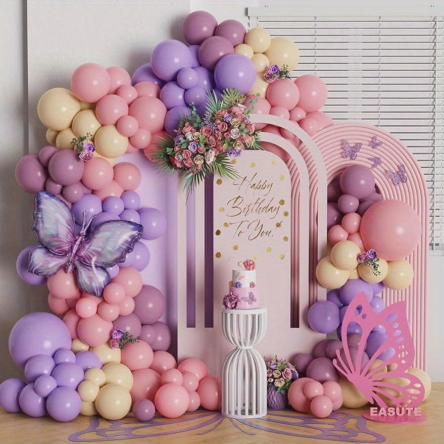78 peças, kit de arco de guirlanda de balão pastel rosa roxo balões roxos e  rosa conjunto de decoração de festa de aniversário para balões de confete