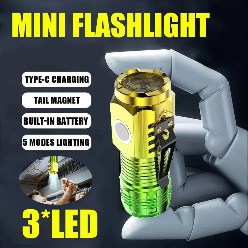 1pc Rechargeable LED Flashlights, Small Pocket Torch, Waterproof Adjustable Brightness Mini Flash Light For Outdoor, Camping, Fishing, Emergency Lantern details 1