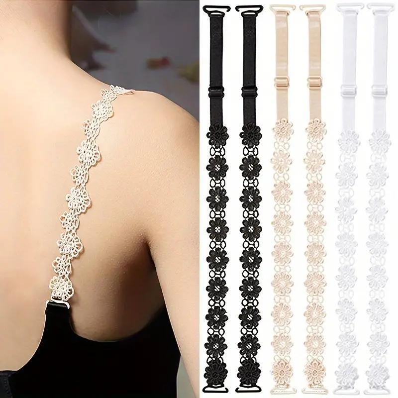 

2pcs Floral Lace Bra Straps, Invisible Sexy Backless Shoulder Straps For Women, Fashionable Polyester Knit Accessories, Hand Wash Or