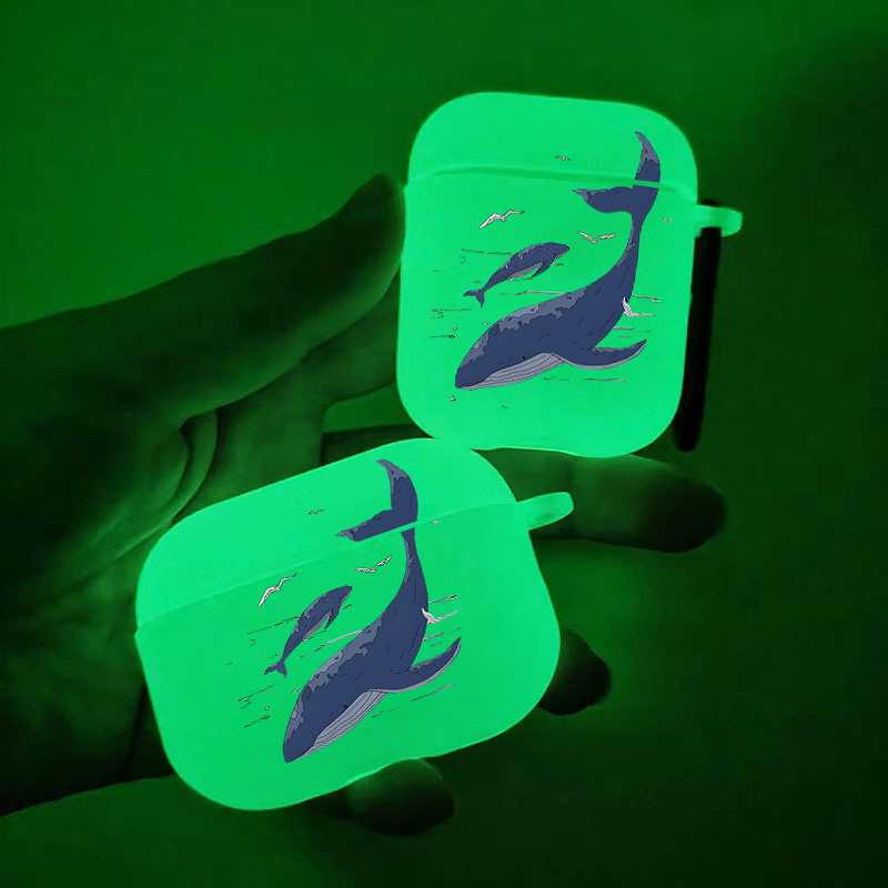 

Brighten Up For Airpods: Dark Blue Whale Pattern Luminous Silicone Protective Earphone Case For Airpods 1/2/3/pro
