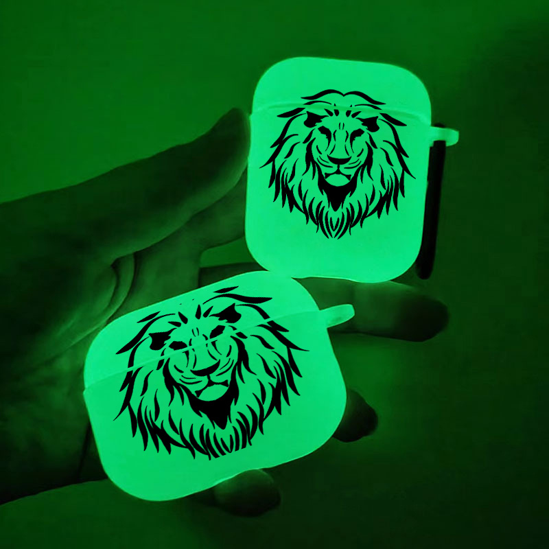 

Brighten Up For Your Airpods: Glow In The Dark Silicone Protective Case Lion's Head Pattern Graphic Headphone Case For Airpods 1/2/3/pro - 2nd Generation Premium Fy1 Anti-slip Earphone Case