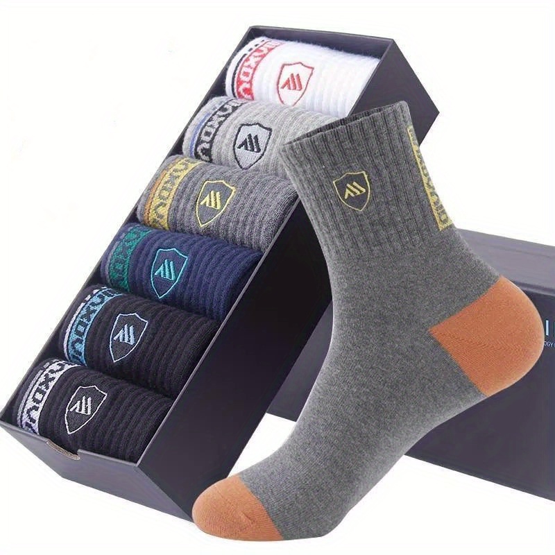 

5 Pairs Of Men's Trendy Color Block Crew Socks, Breathable Comfy Casual Unisex Socks For Men's Outdoor Wearing All Seasons Wearing