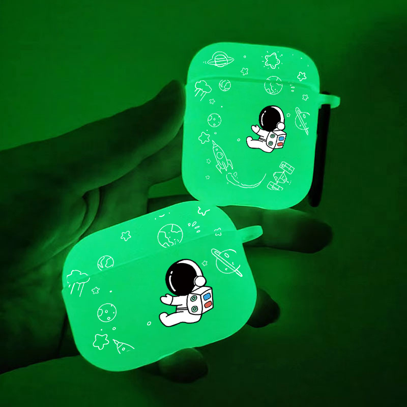 

Brighten Up For Your Airpods: Glow In The Dark Silicone Protective Case Cartoon Astronaut Pattern Graphic Headphone Case For Airpods 1/2/3/pro/2nd Generation Premium Anti-slip Earphone Case