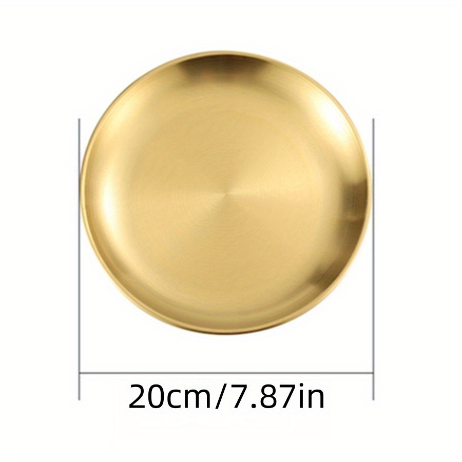 Image of Korean-style Stainless Steel Golden Round Thickened Fruit Plate, Cake Plate, Bone Dish, Flat Bottom Dinner Plate, Shallow Plate, Tray, Hot Pot, Bbq, Restaurant Commercial Plate