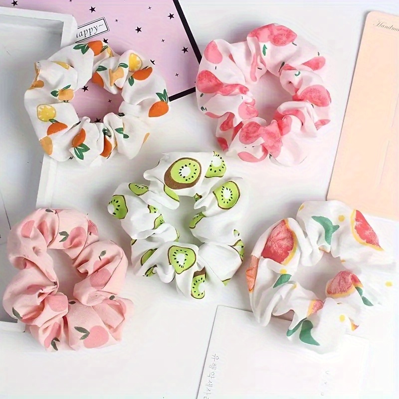 5-pcs Kiwifruit Orange Fruit Women's Large Hair Circle High Elasticity Hair Rope Hair Additions