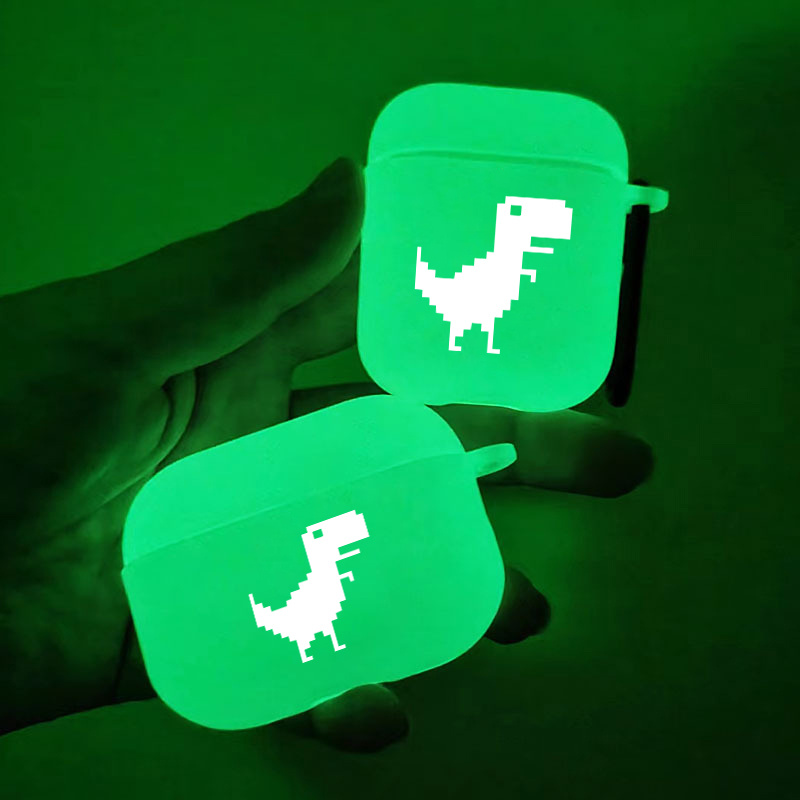

Brighten Up For Your Airpods: Glow In The Dark Silicone Protective Case Dinosaurs & P&as Pattern Graphic Headphone Case For Airpods 1/2/3/pro - 2nd Generation Premium Fy1 Anti-slip Earphone Case