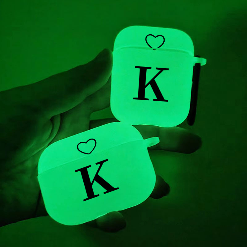 

Brighten Up For Airpods: Letter K & Heart Pattern Luminous Silicone Protective Earphone Case For Airpods 1/2/3/pro Anti-slip Earphone Case