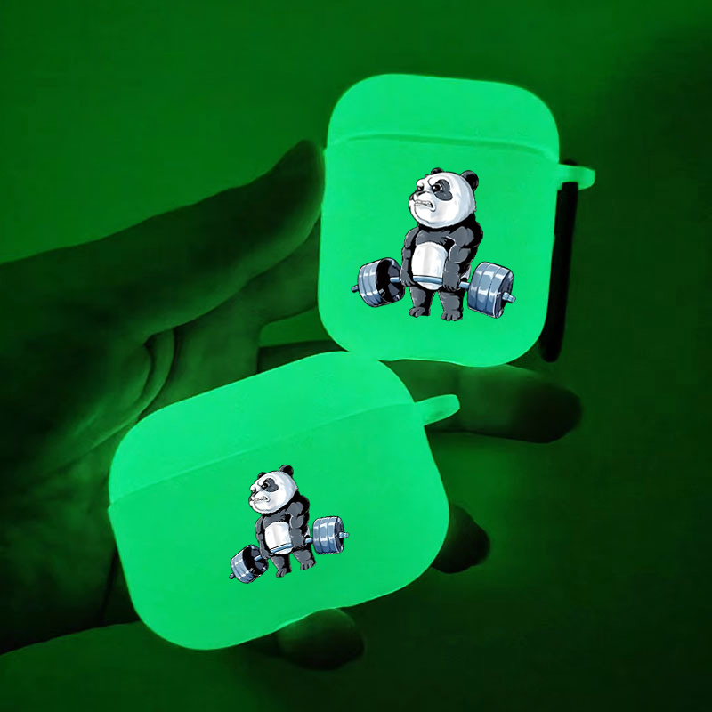 

Glow In The Dark Silicone Protective Case Panda Lifting Barbell Pattern Graphic Headphone Case For Airpods 1/2/3/pro - 2nd Generation Premium Anti-slip Earphone Case