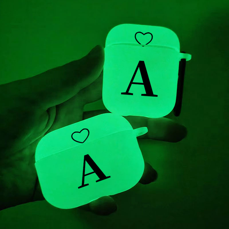 

Brighten Up For Airpods: Letter A & Heart Pattern Luminous Silicone Protective Earphone Case For Airpods 1/2/3/pro Anti-slip Earphone Case