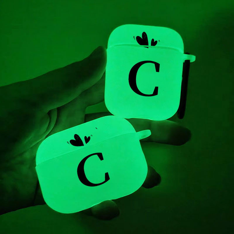 

Brighten Up For Airpods: Letter C & Heart Pattern Luminous Silicone Protective Earphone Case For Airpods 1/2/3/pro