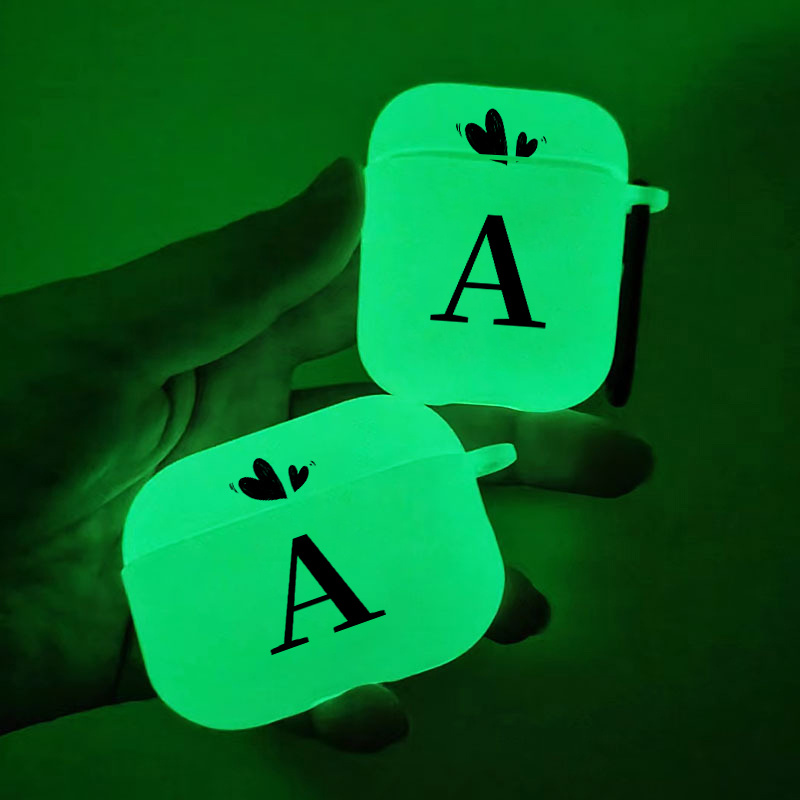 

Brighten Up For Your Airpods: Glow In The Dark Silicone Protective Case Letter A & Heart Pattern Graphic Headphone Case For Airpods 1/2/3/pro/2nd Generation Premium Anti-slip Earphone Case