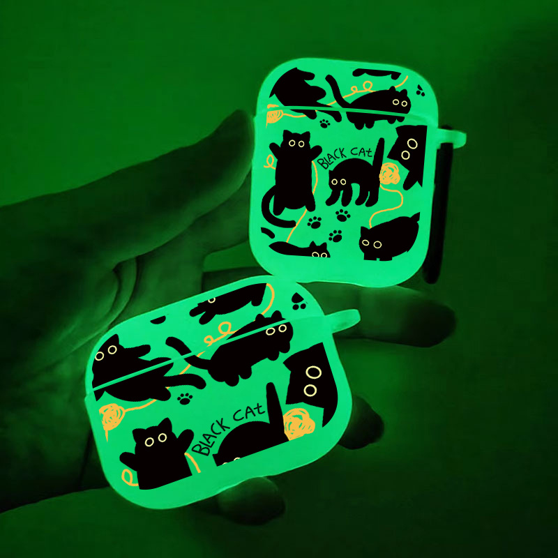 

Brighten Up For Airpods: Black Cat Pattern Luminous Silicone Protective Earphone Case For Airpods 1/2/3/pro