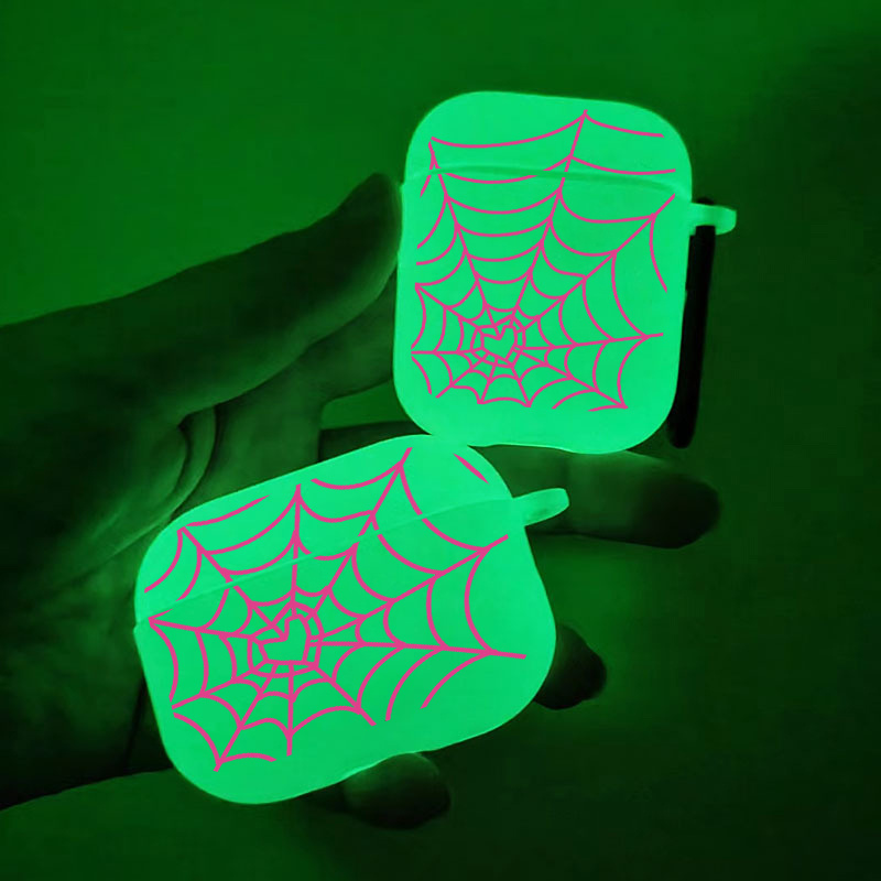 

Brighten Up For Your Airpods: Glow In The Dark Silicone Protective Case Pink Heart Spider Web Pattern Graphic Headphone Case For Airpods 1/2/3/pro/2nd Generation Premium Anti-slip Earphone Case