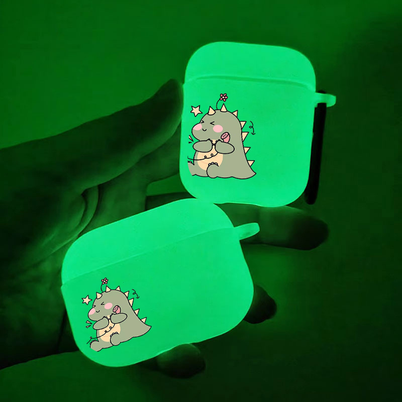 

Glow In The Dark Silicone Protective Case Dinosaur Green Pattern Graphic Headphone Case For Airpods 1/2/3/pro - 2nd Generation Fy1 Anti-slip Earphone Case