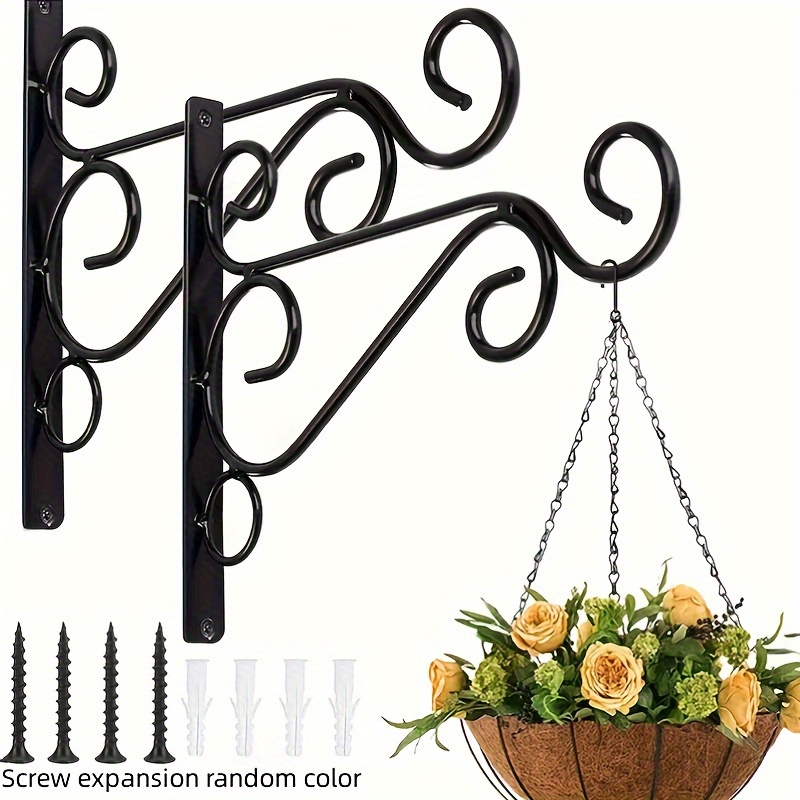 

2pcs Outdoor Hanging Plant Stand, Wall Iron Hook, Outdoor Flower Pot Hook Decoration, Wall Mounted Hooks Wall Planter Hanger, Rustic Iron Wall Hooks, Bird Feeder Hanger, Flowerpot Hanger With Screws