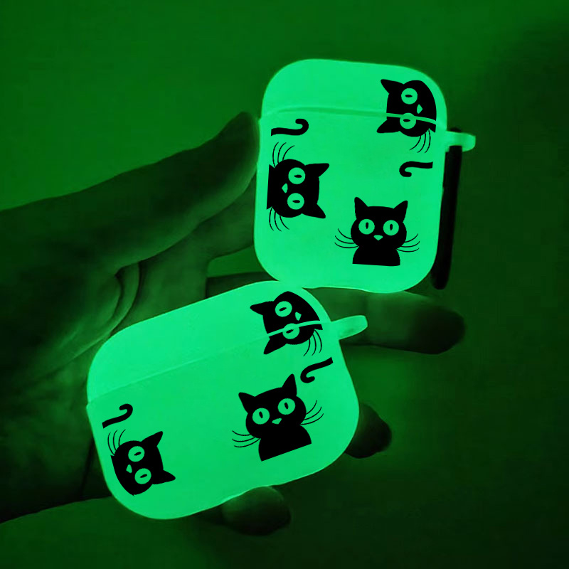 

Brighten Up For Airpods: Glow In The Dark Silicone Protective Case Black Cat Pattern Graphic Headphone Case For Airpods 1/2/3/pro - 2nd Generation Premium Fy1 Anti-slip Earphone Case