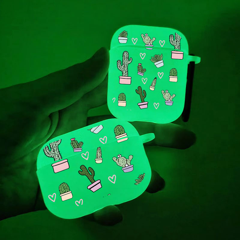 

Brighten Up For Your Airpods: Glow In The Dark Silicone Protective Case Cartoon Cactus Pattern Graphic Headphone Case For Airpods 1/2/3/pro - 2nd Generation Premium Fy1 Anti-slip Earphone Case