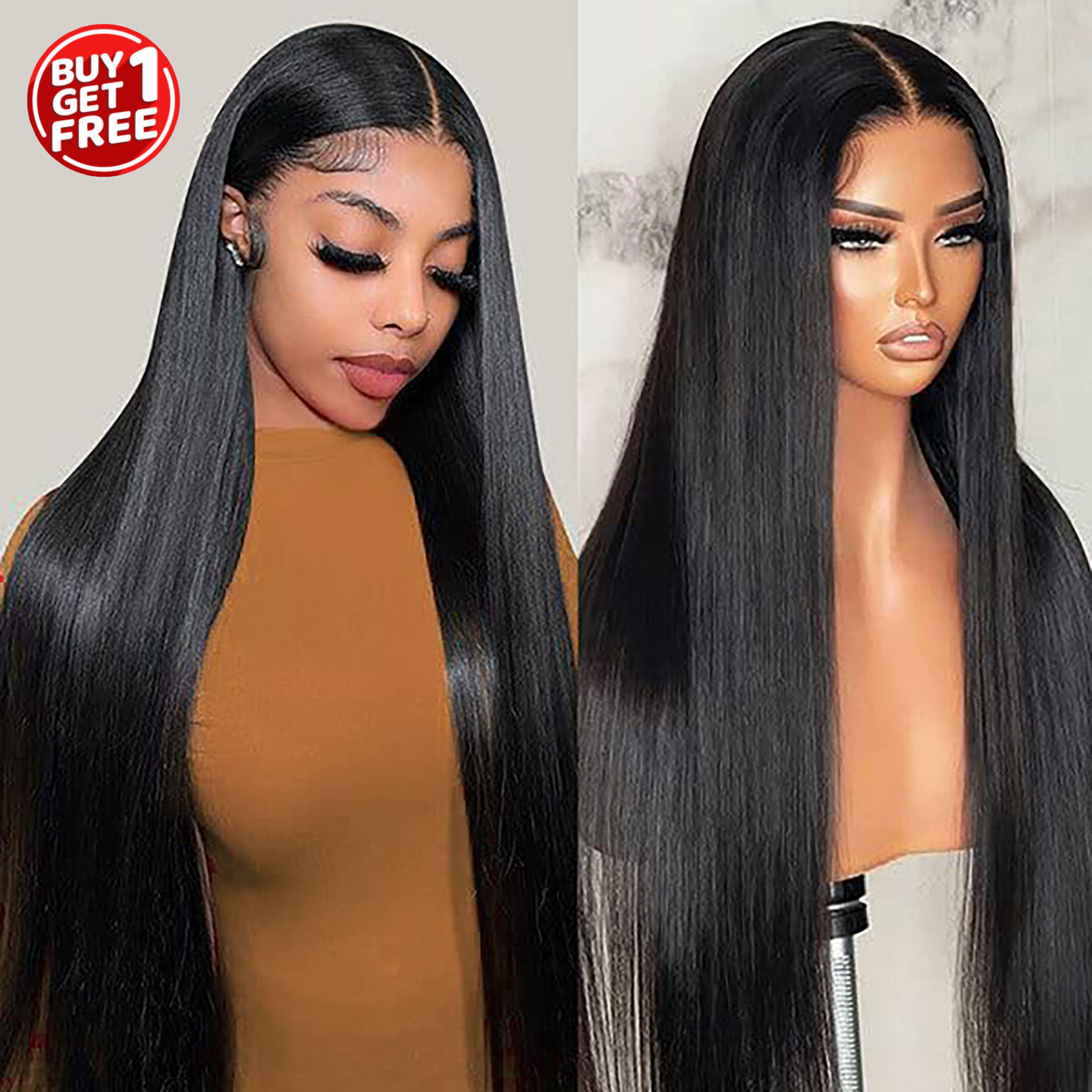 B1G1 Free 200 Density Transparent Lace Front Wigs Human Hair Brazilian Straight Human Hair Wigs For Women Pre Plucked With Baby Hair Bleached Knots Natural Color