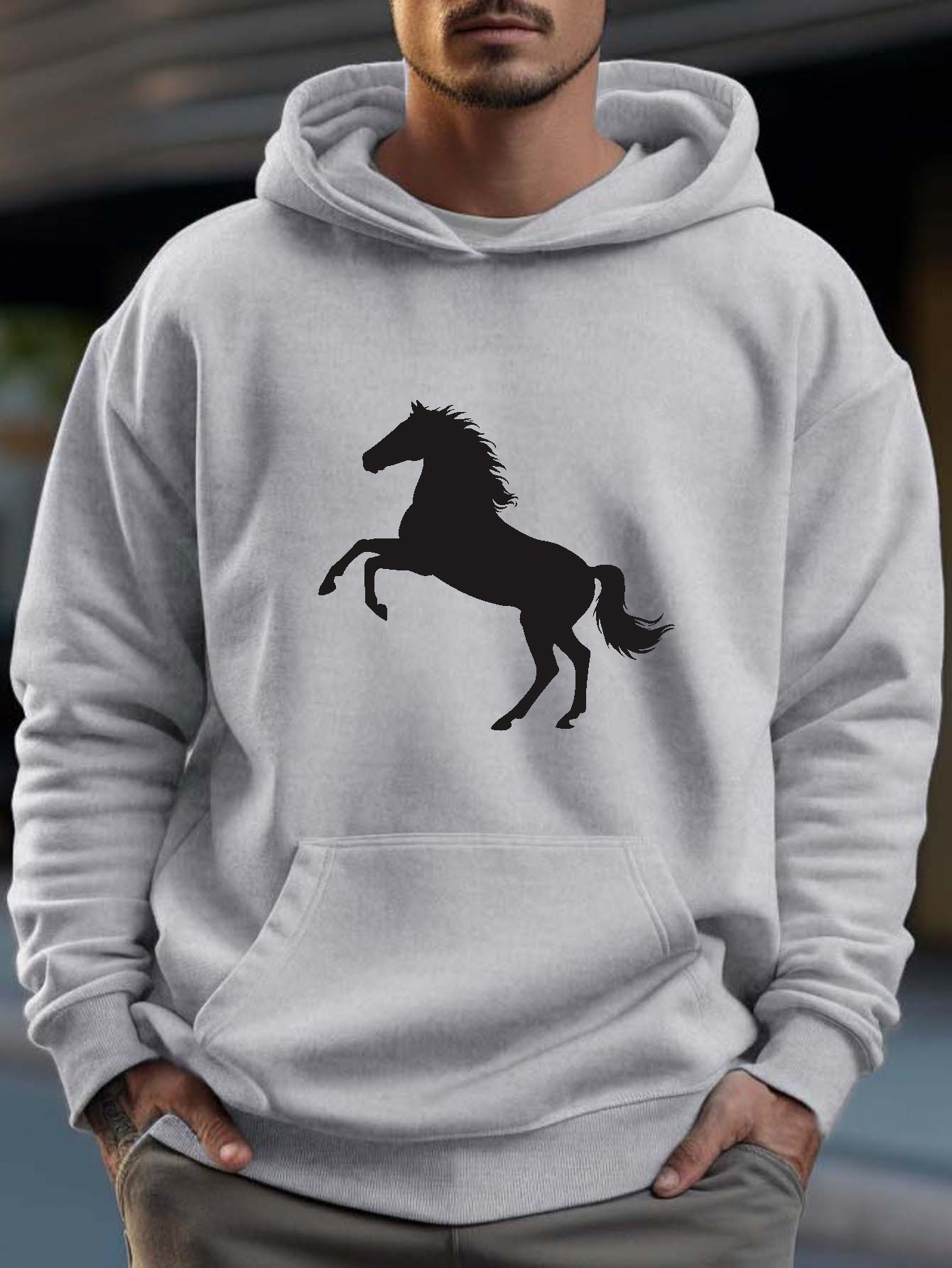 Sudadera Con Capucha Estampada Con Patr n De Caballo Sudaderas