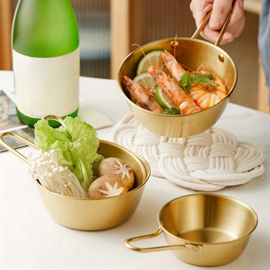 Cuenco de cocina Coreana de acero inoxidable 304 con asa, cuencos para  vino, arroz, salsa, condimentos, cuenco para servir alimentos, vajilla de  cocina