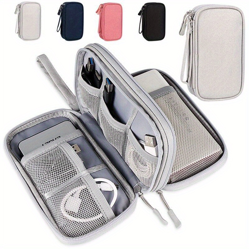 

Mini Solid Color Data Cable Zipper Storage Bag, Lightweight Clutch Electronic Accessories Bag
