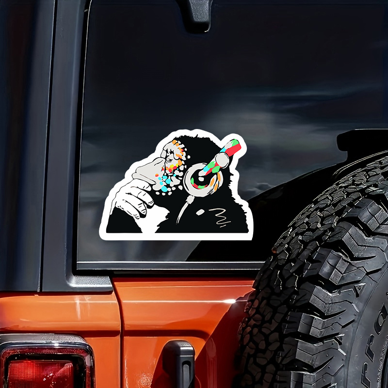 

Headphone Chimpanzee Music Thinker Creative Vinyl Waterproof Decal Sticker For Cars, Laptops, Walls Windows, Bumper