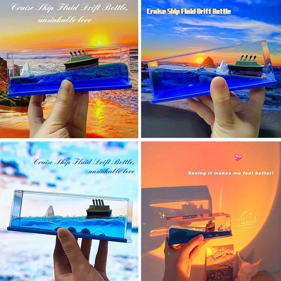 Cruise Ship Fluid Drift Bottle Cruise Ship Model Desk Decor 3D Crafts Paperweight Unsinkable Boat In Box Nautical Decorations For Car Home Table Centerpieces Birthday Gifts Charmingly I3780296209