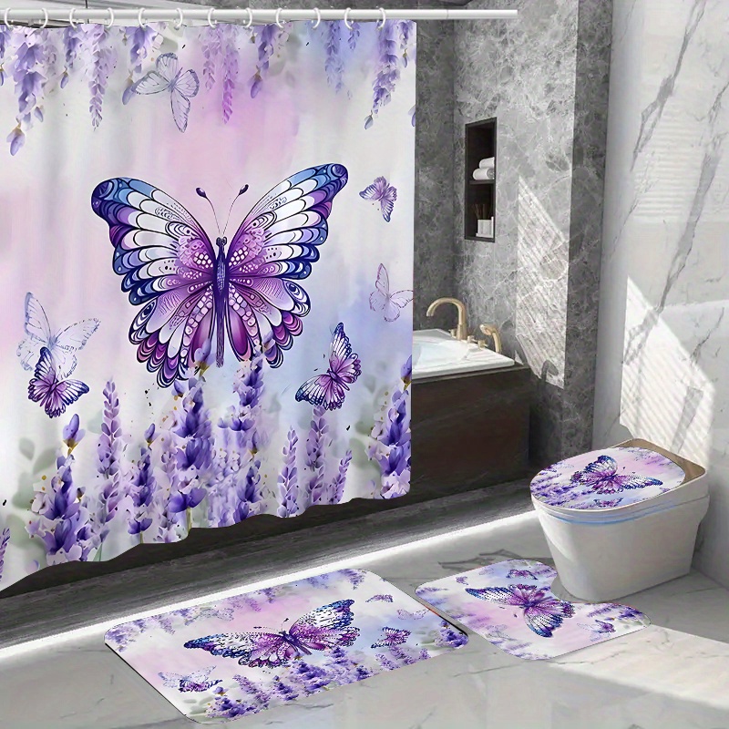 Waterproof 3D Butterfly Feather Butterfly Shower Curtain With