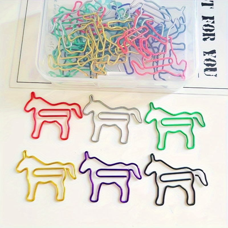 

30pcs Plastic Box Packing Horse Cute Paper Clips Assorted Sizes Colors, Animal Shaped Paperclips Bookmarks Book Markers, Office Gifts School Gifts For Women Men Coworkers Teachers
