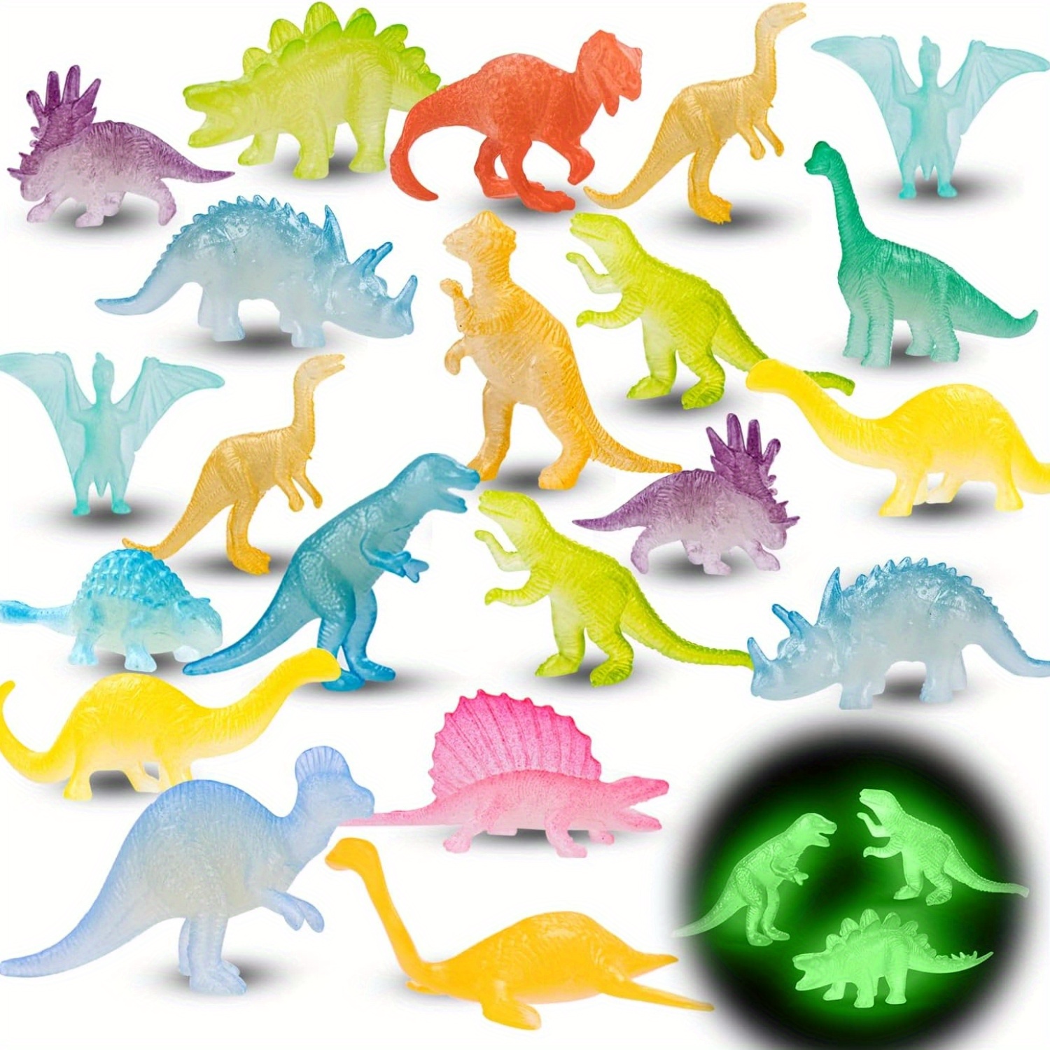 

20pcs Random Glow In Dark Mini Dinosaur Figures Birthday Party Favors Supplies Dino Cupcake Toppers Kids Action Figure Collectible Model Toy Halloween Christmas Gift