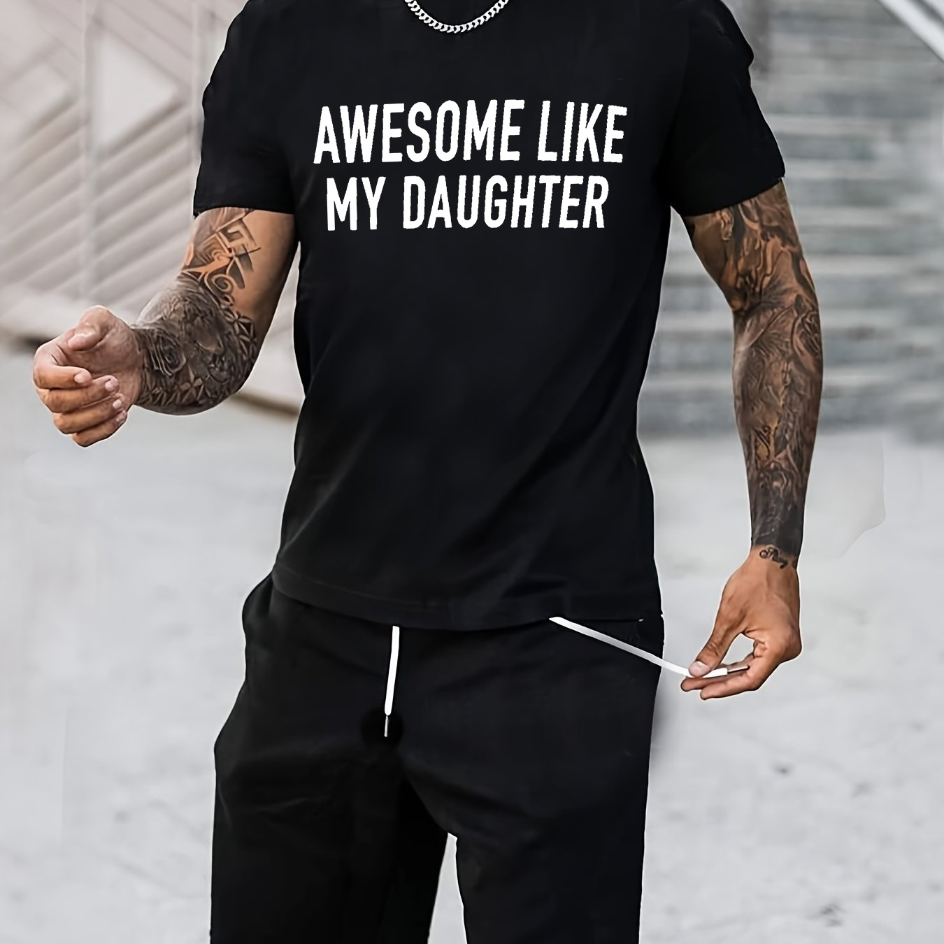 

Men's Casual Cotton T-shirt With Unique 'awesome Daughter' Print - Short Sleeve, Round Neck, Machine Washable