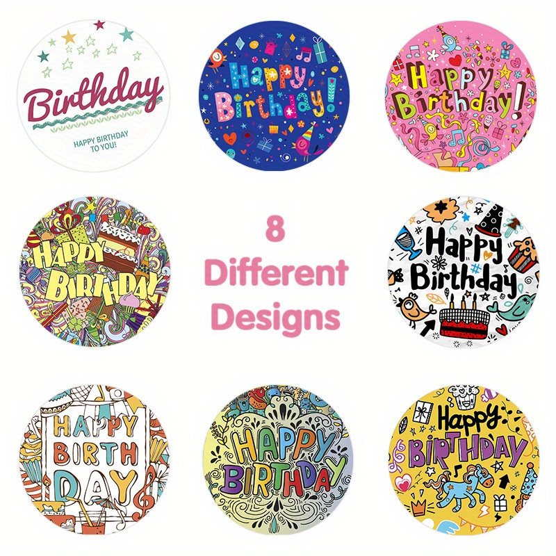 Pegatinas personalizadas de feliz cumpleaños multicolor - 40 etiquetas