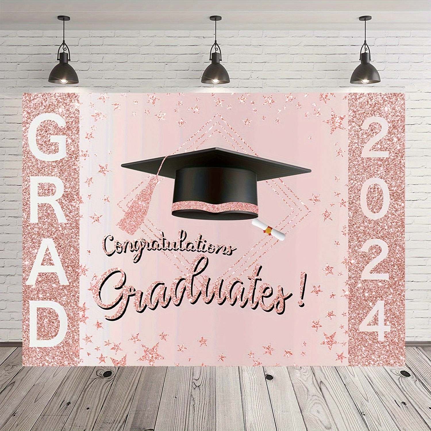1pc 7x5 ft rose golden graduation background 2024 congratulations graduation background prom party background supplies - electronics