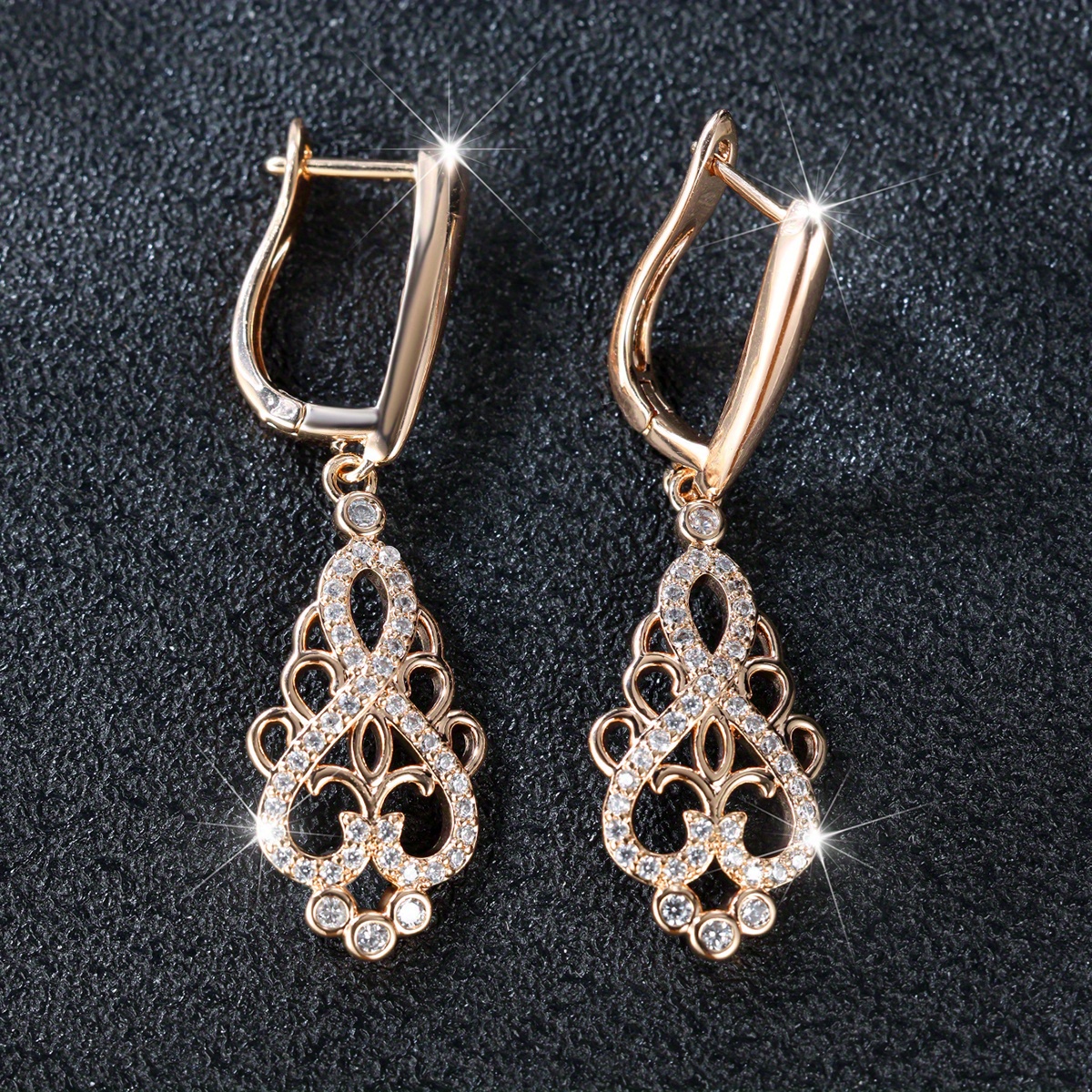 

1 Pair Vintage Palace Style Drop Earrings Elegant Zircon Inlaid Hoop Earrings Trendy Jewelry Accessories For Women Girls