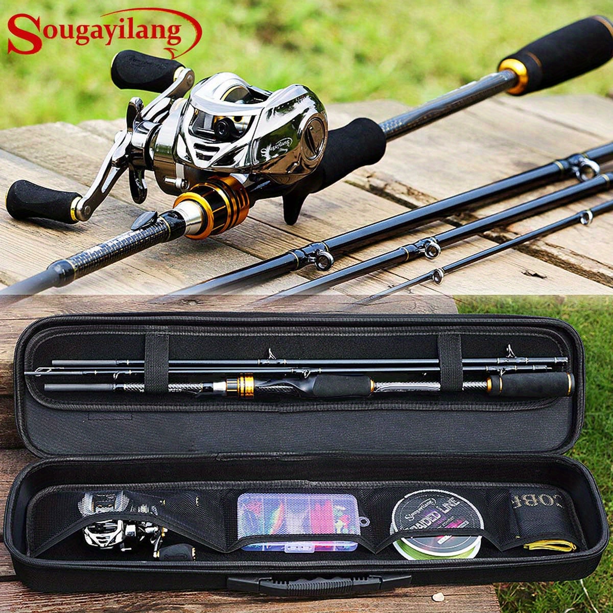Fishing Rod Reel Combo 24 Ton Carbon Fiber 4 Piece Casting Rod and Baitcasting  Reel Freshwater Saltwater Lure Bass Fishing Sets