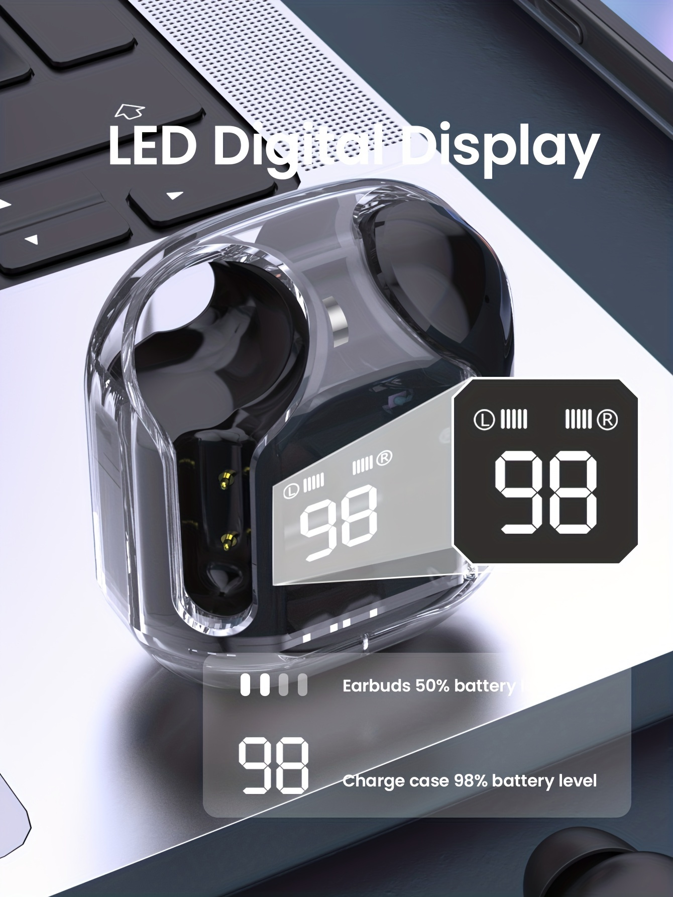 Transparent TWS, Capless Design, 5.3 Colorful True Wireless Stereo Earbuds, Silicone In-Ear, Touch Button, Digital Display Of Battery Capacity, Low L_voghion.com