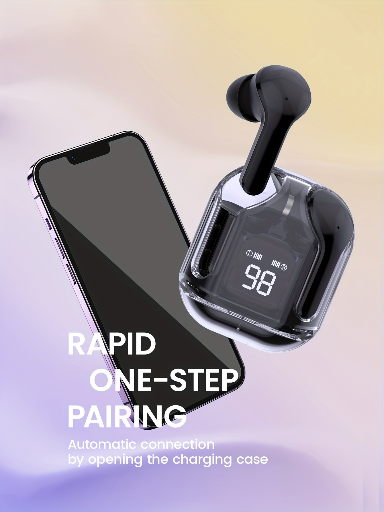 Transparent TWS, Capless Design, 5.3 Colorful True Wireless Stereo Earbuds, Silicone In-Ear, Touch Button, Digital Display Of Battery Capacity, Low L_voghion.com