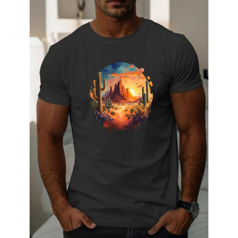 

Sunset At Desert Print T Shirt, Tees For Men, Casual Short Sleeve T-shirt For Summer
