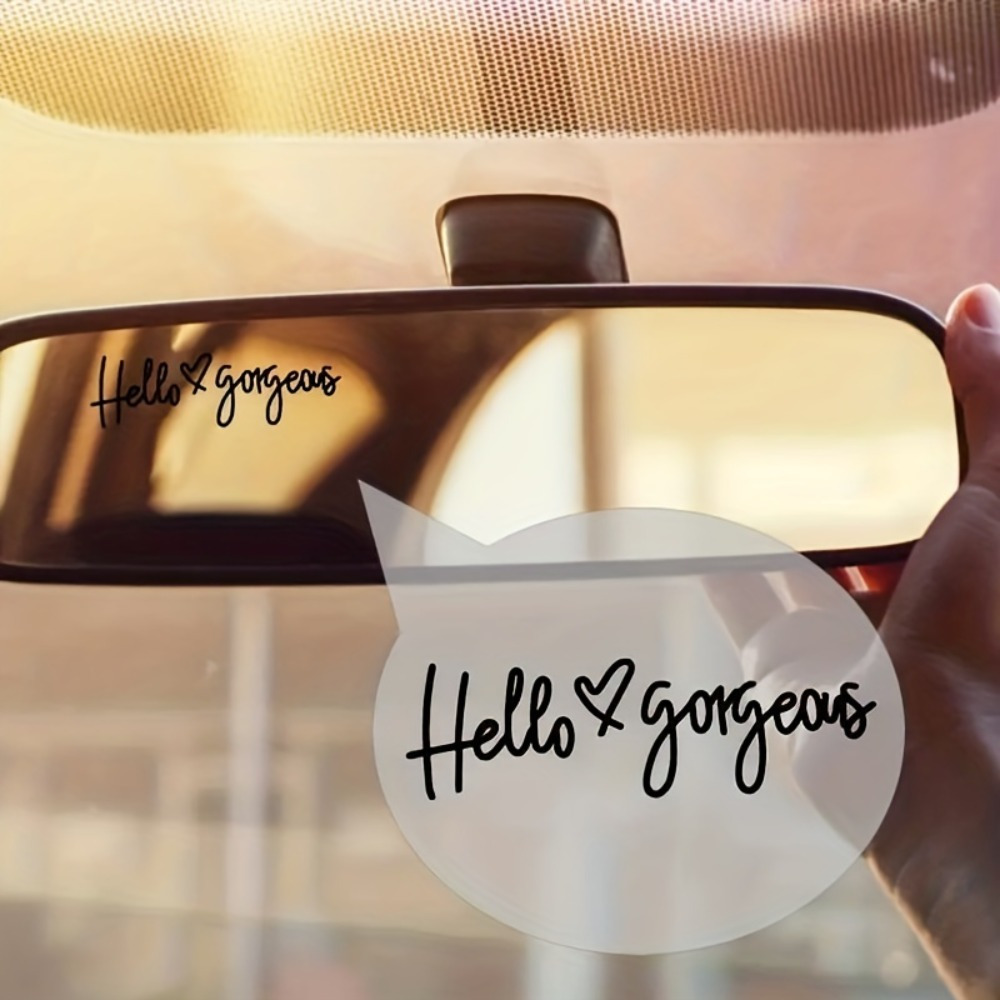 Car Mirror Sticker Hello Gorgeous Text Design Cute Vinyl - Temu