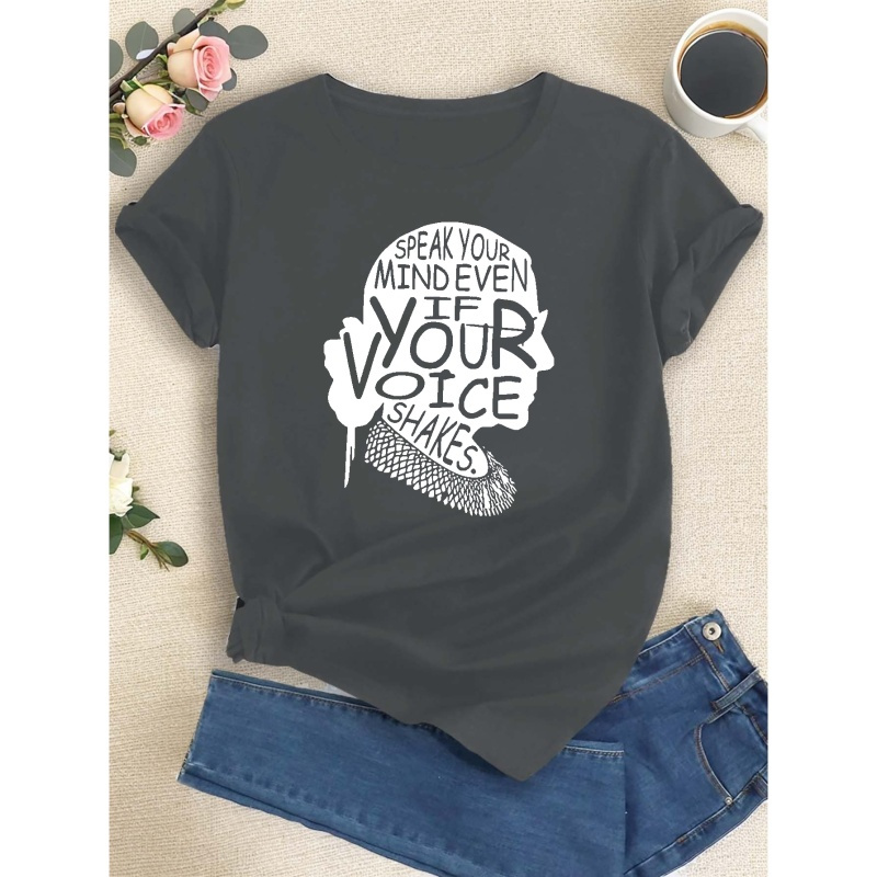 

Fashion Letters Speak Your Mind Print T-shirt, Short Sleeve Crew Neck Casual Top For Summer & Spring, Women's Clothing