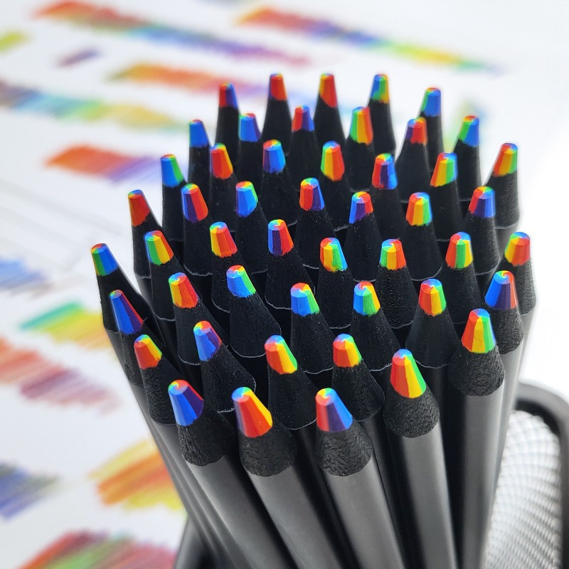 Black Wood Colored Pencils 7 Colors In 1 Rainbow - Temu