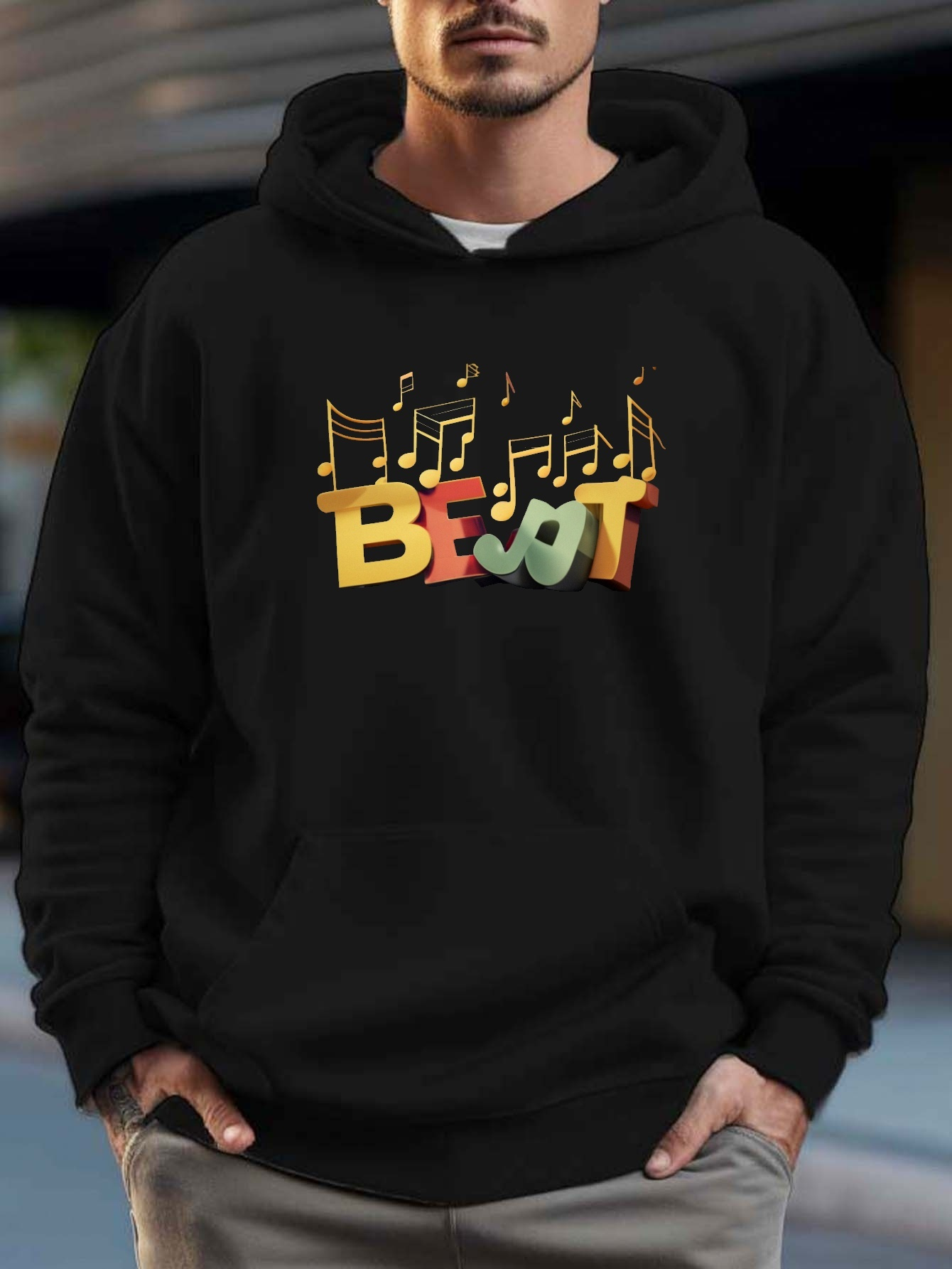 Music Beat Maker Print Kangaroo Pocket Hoodie Casual Long Temu