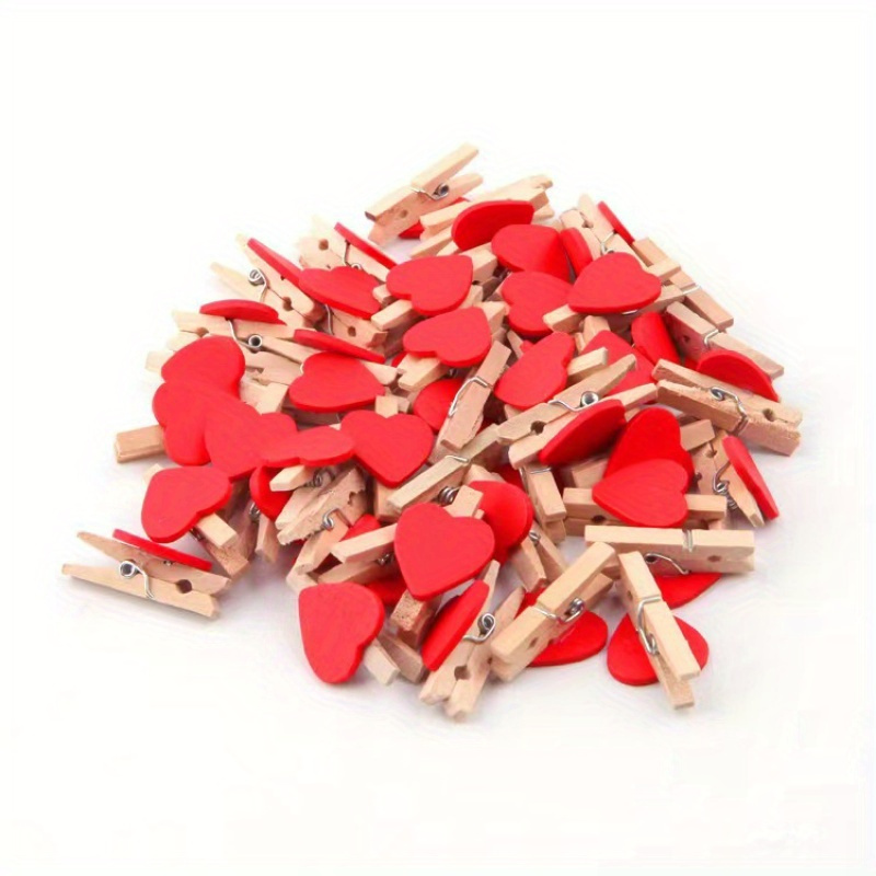 

25pcs, Red Heart Love Wooden Clothes Pegs - Mini Clothespin Postcard Clips For Home, Wedding, And Party Decor - Photo Paper Pegs For Diy Crafts And Banner Making