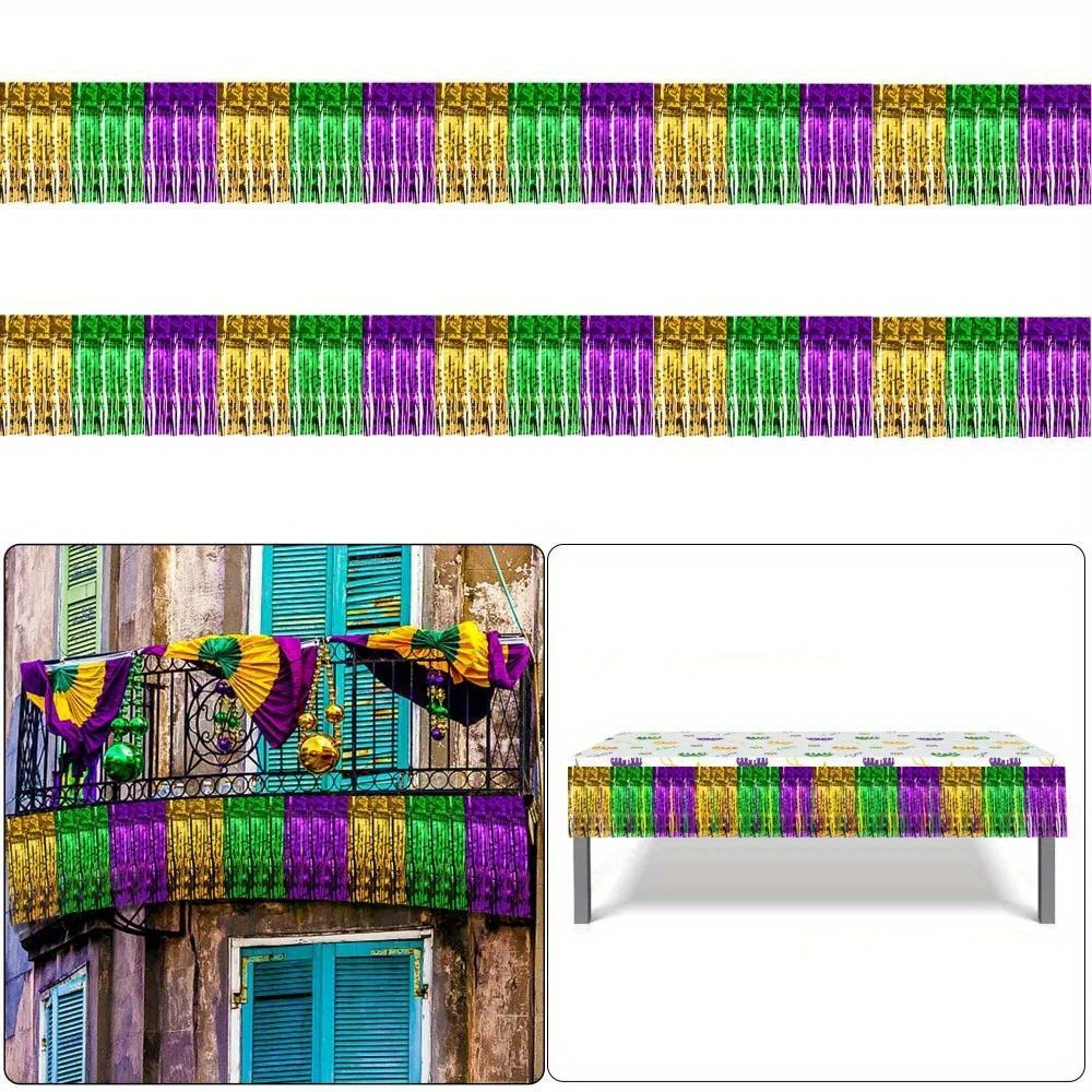 Best Mardi Gras Fringe Curtains Table Skirt with Garland