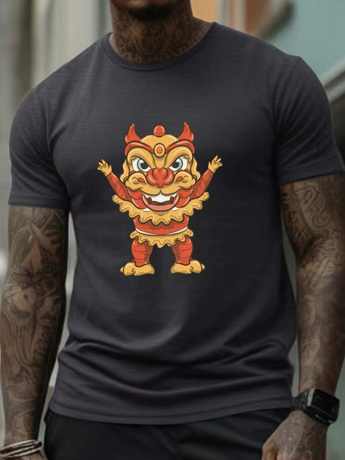 Plus Size Men's Stylish Loose Lion Dance Pattern Shirt - Temu Canada