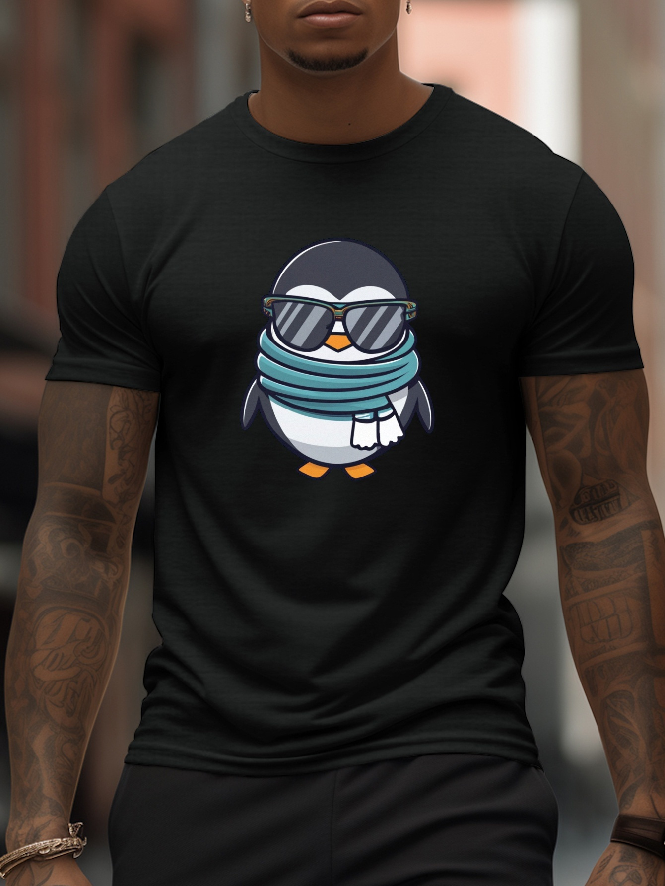 Cartoon Penguin Print T Shirt Tees Men Casual Short Sleeve T Temu Ireland