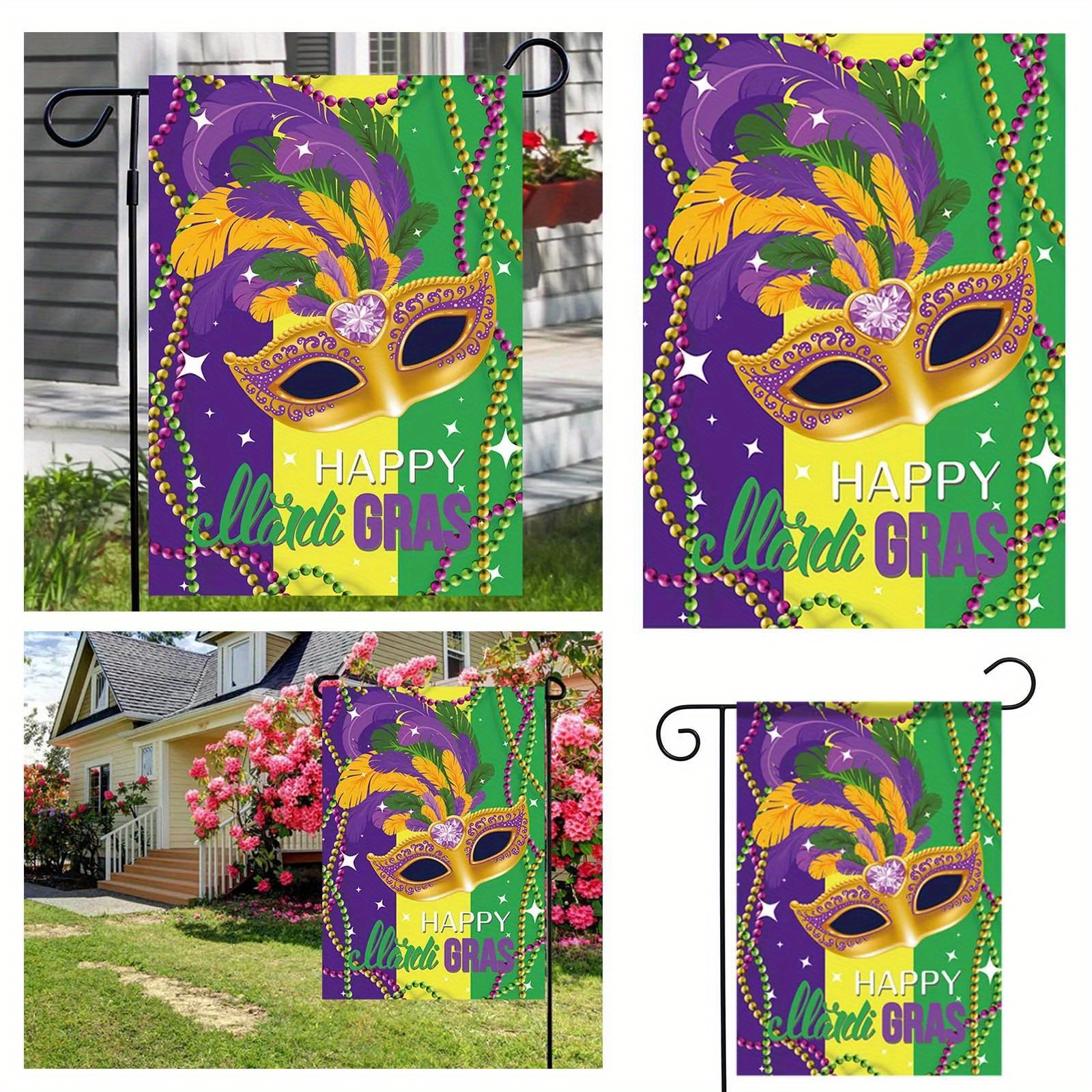 1pc Mardi Gras Garden Flag Mardi Gras Decorations Garden Flag Party Decor  Mardi Gras Hanging Yard Flag For Home Masquerade Outdoor Indoor Decor