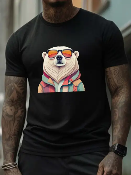 Cartoon Bear Round Neck Comfortable Graphic T Shirts Causal Tees