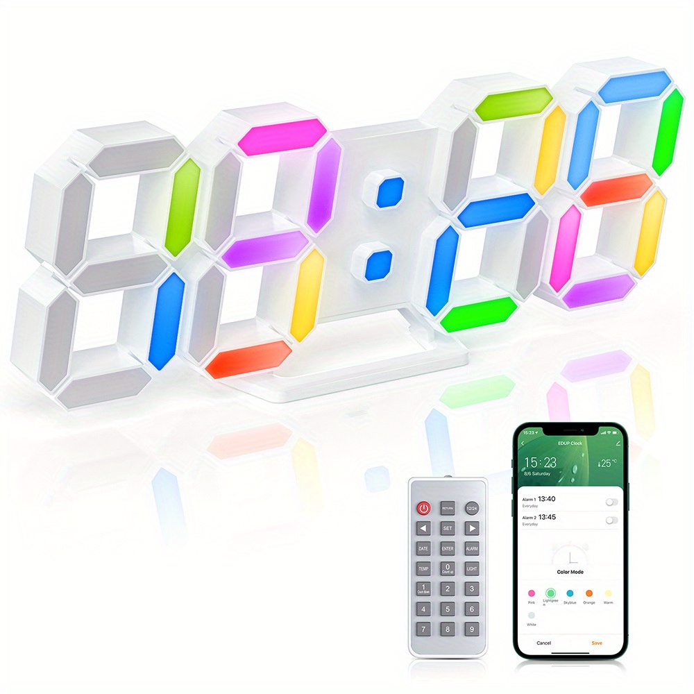 Reloj de pared Digital grande de 16 pulgadas con pantalla LED, Control  remoto, fecha, semana, temperatura, alarmas duales - AliExpress
