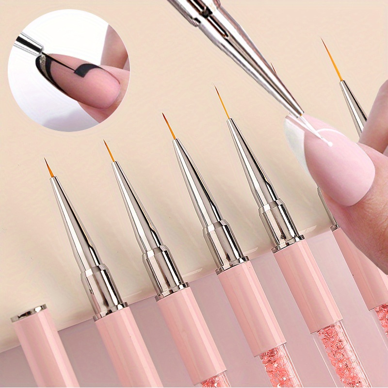 

5pcs Nail Art Brushes Set, Uv Gel Painting Pen With 3d Rhinestone Handle, Precision Nail Liner For Manicure, Pink Carving Brush For Detailed Nail Design And Art Decorations